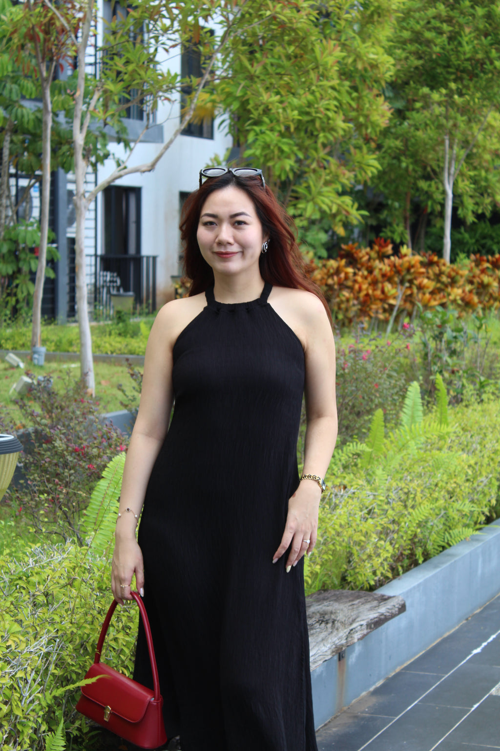 Charlie Textured Halter Midi Dress (Black)