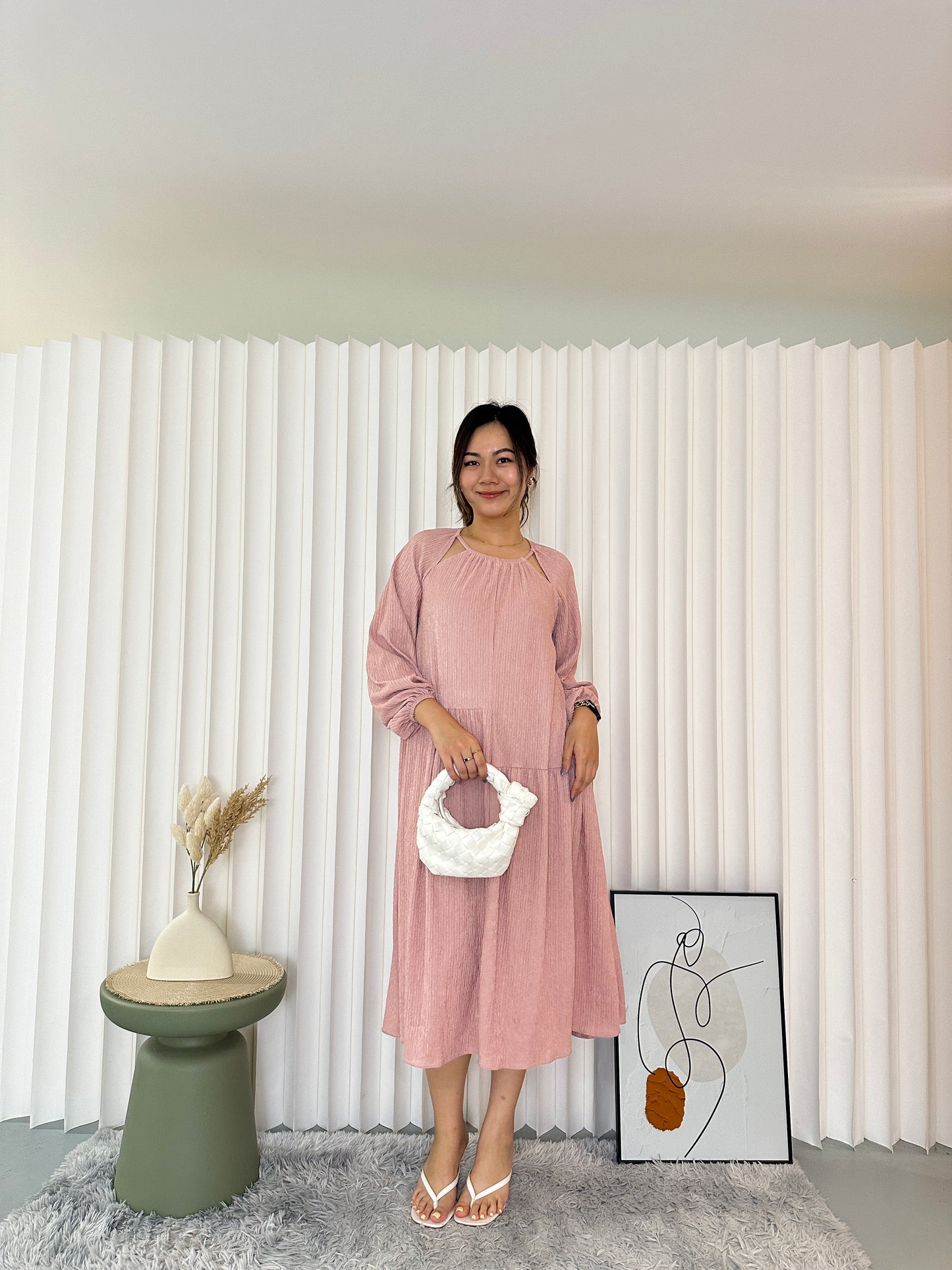 Francesca Textured Midaxi Dress (Pink)