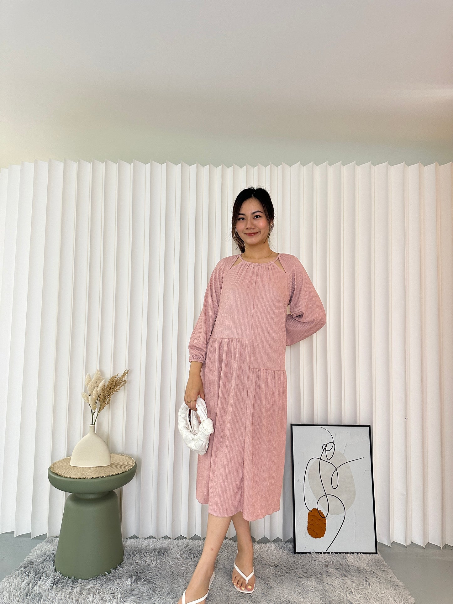 Francesca Textured Midaxi Dress (Pink)