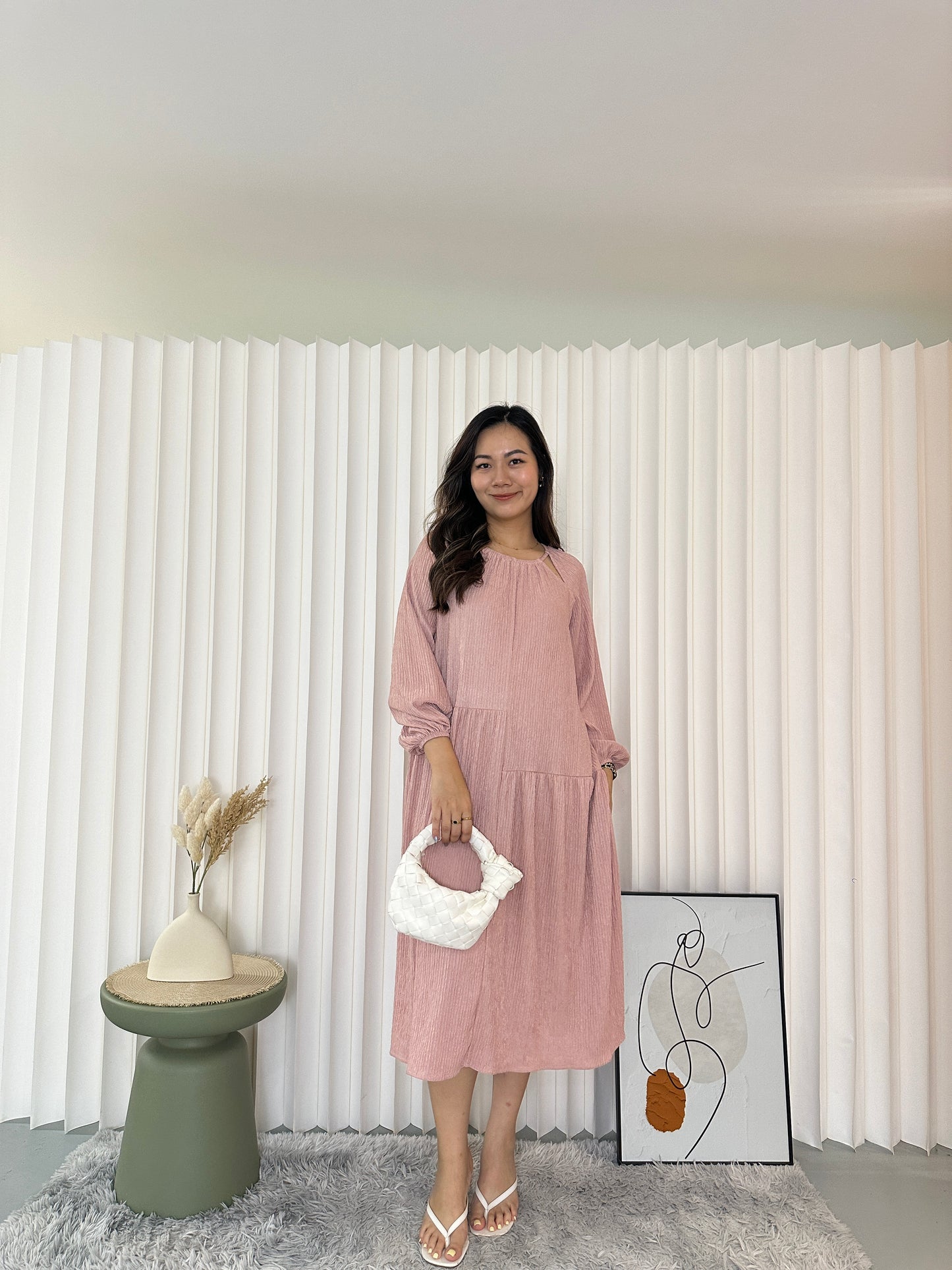 Francesca Textured Midaxi Dress (Pink)