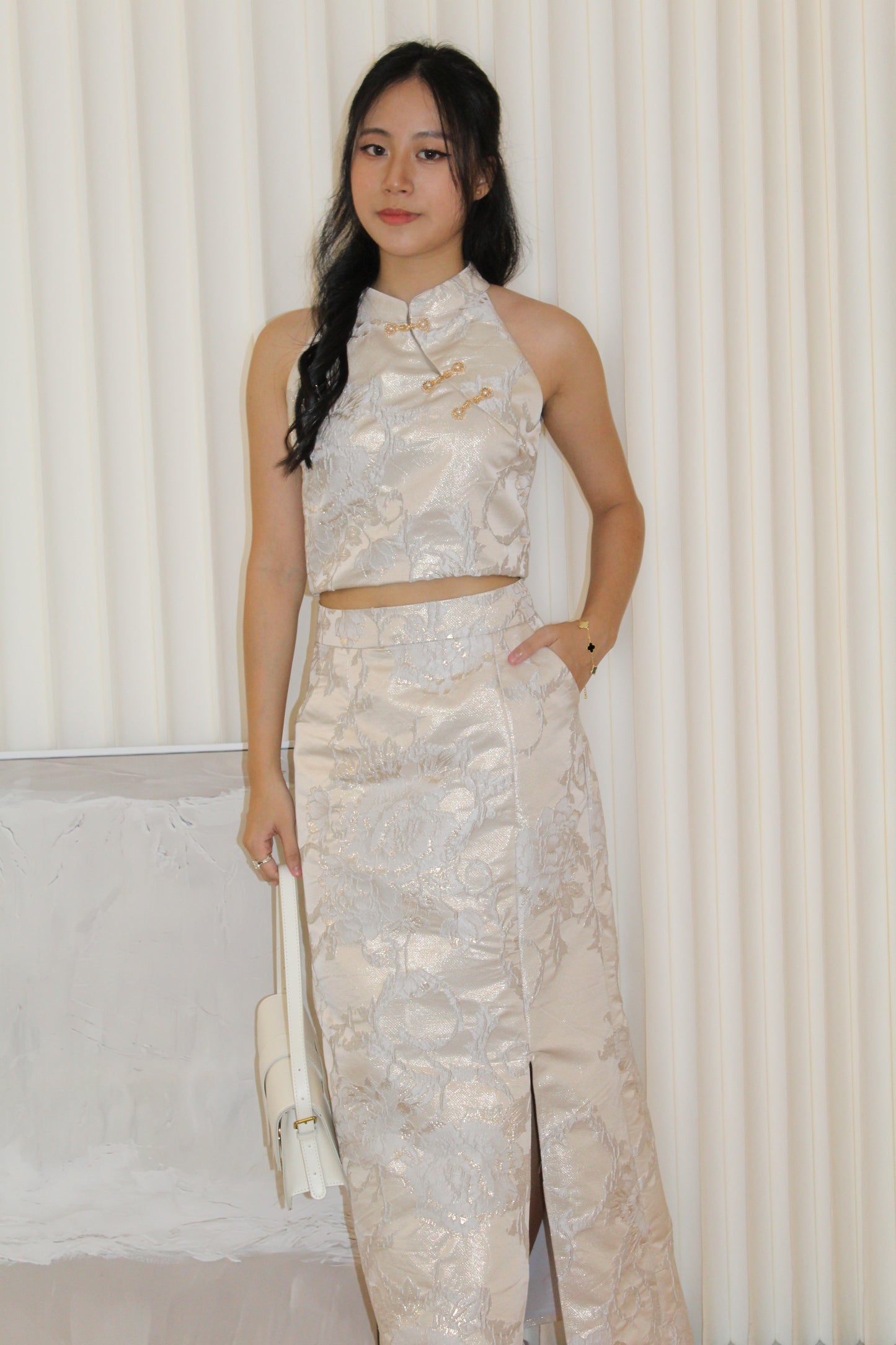 Velissa Jacquard Two Piece Skirt Set (Grey)