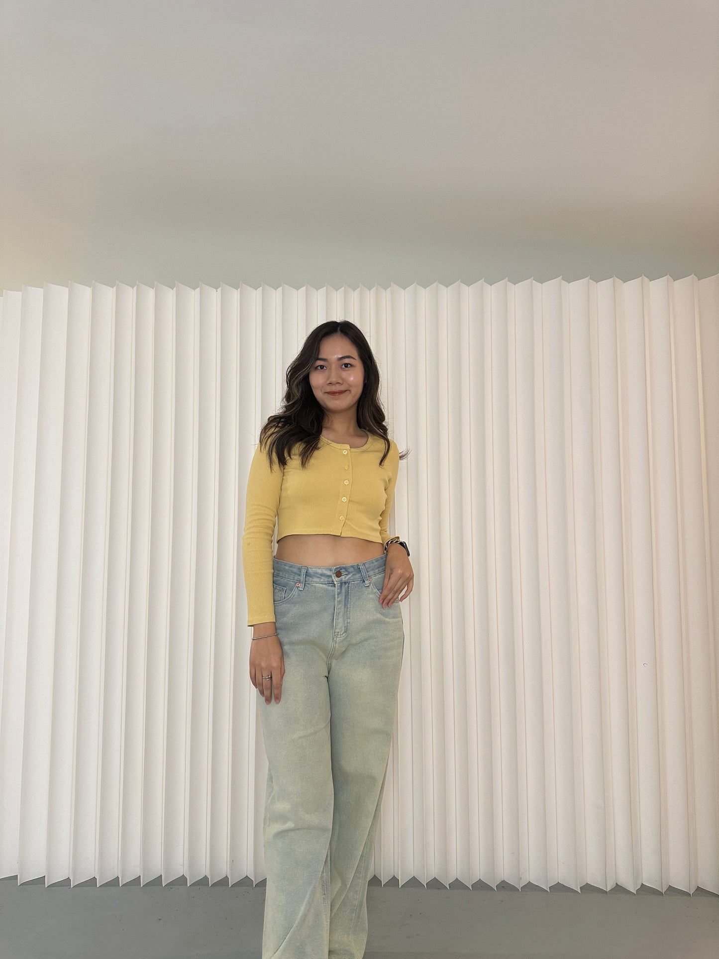 Annie Long Sleeve Crop Top (Yellow)