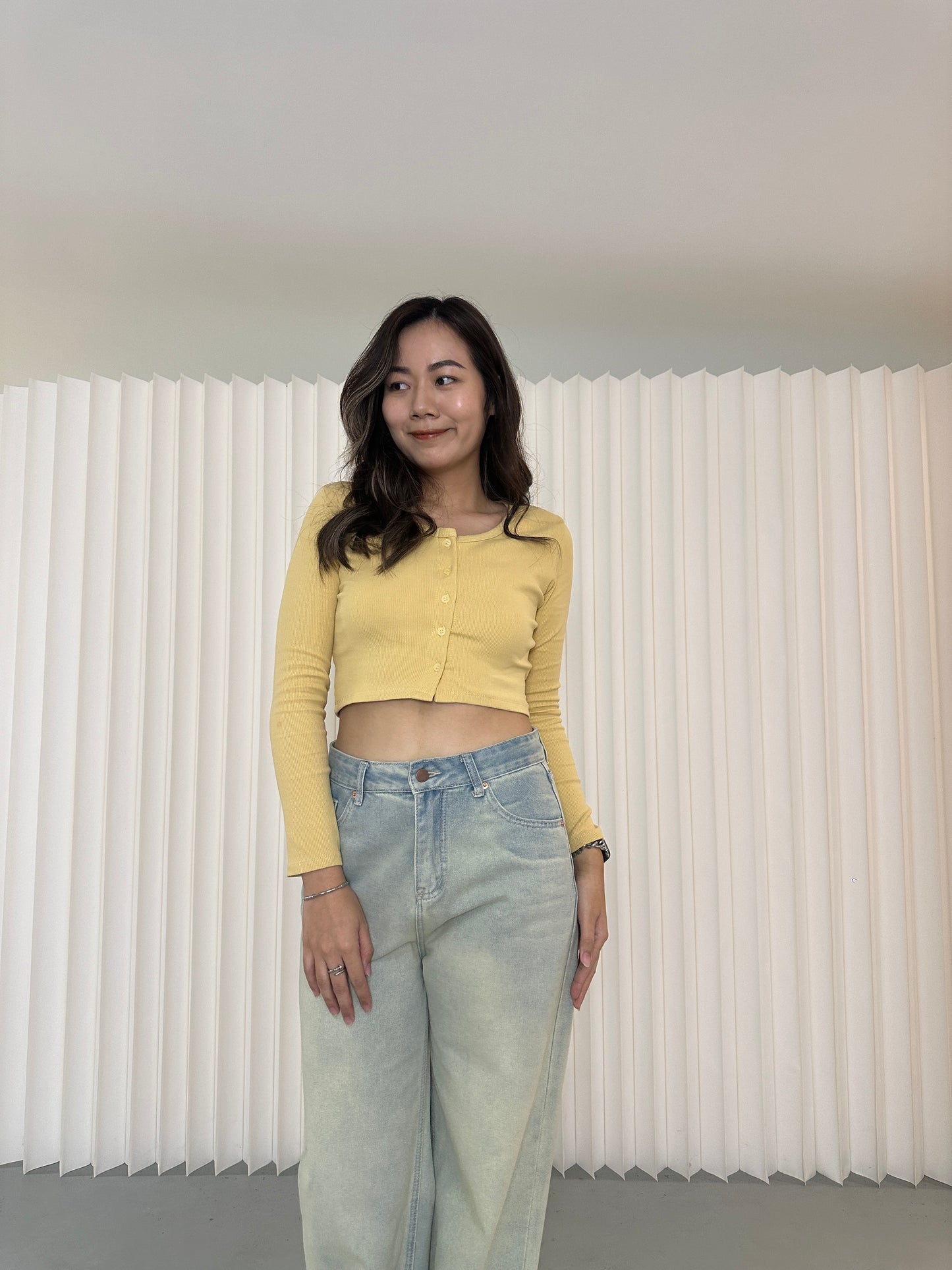 Annie Long Sleeve Crop Top (Yellow)