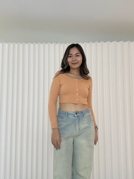 Annie Long Sleeve Crop Top (Orange)