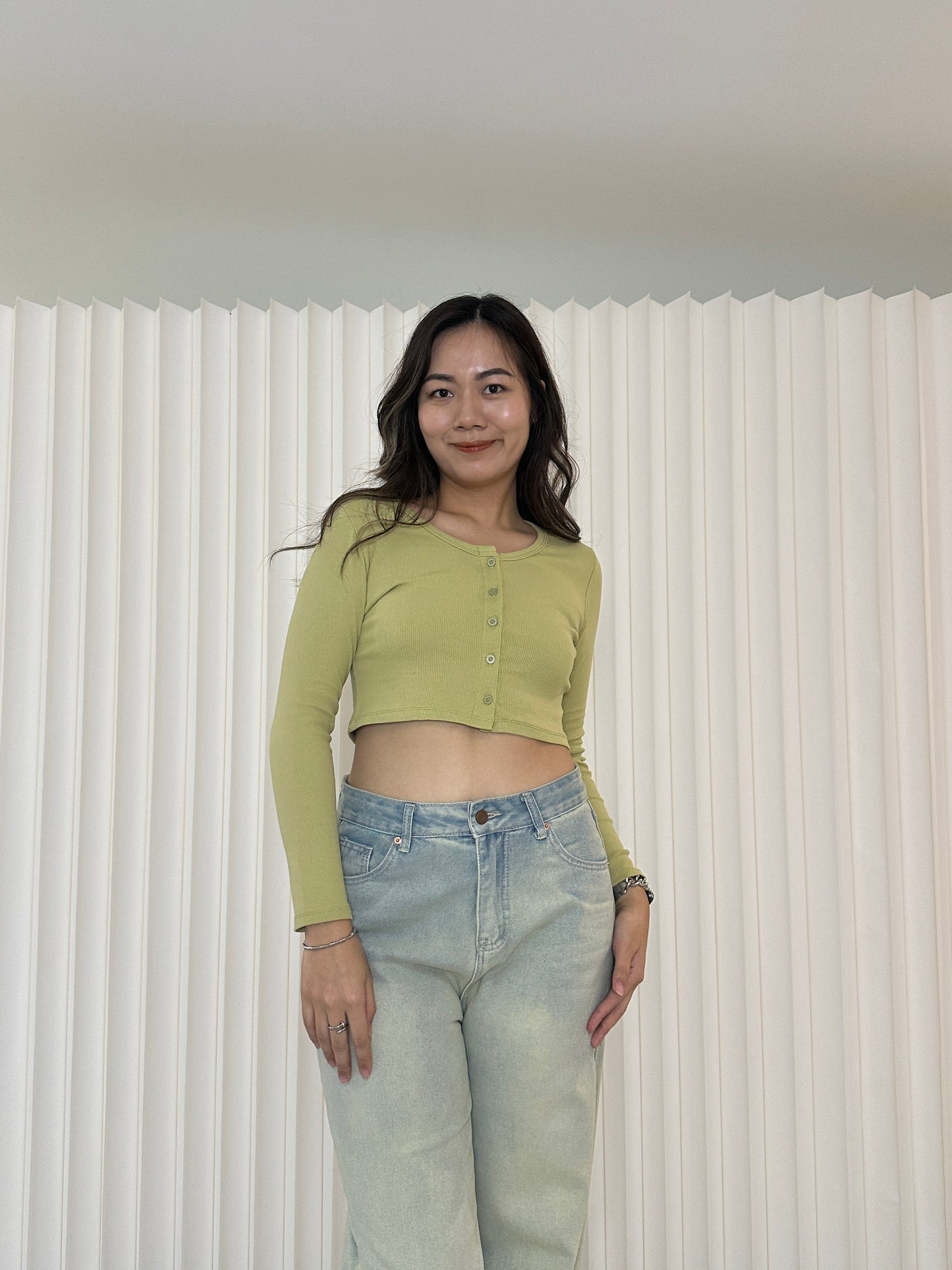 Annie Long Sleeve Crop Top (Green)