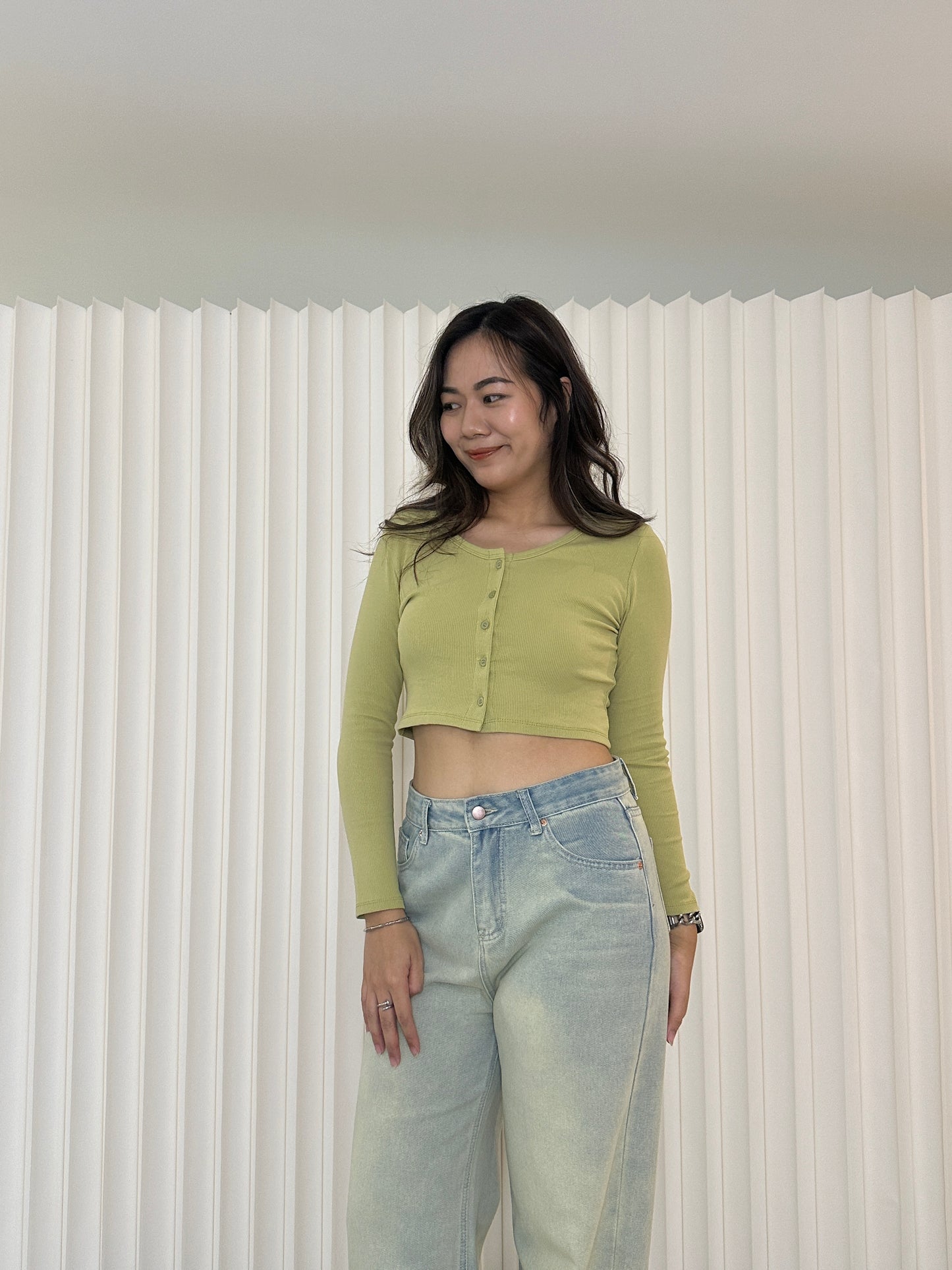 Annie Long Sleeve Crop Top (Green)