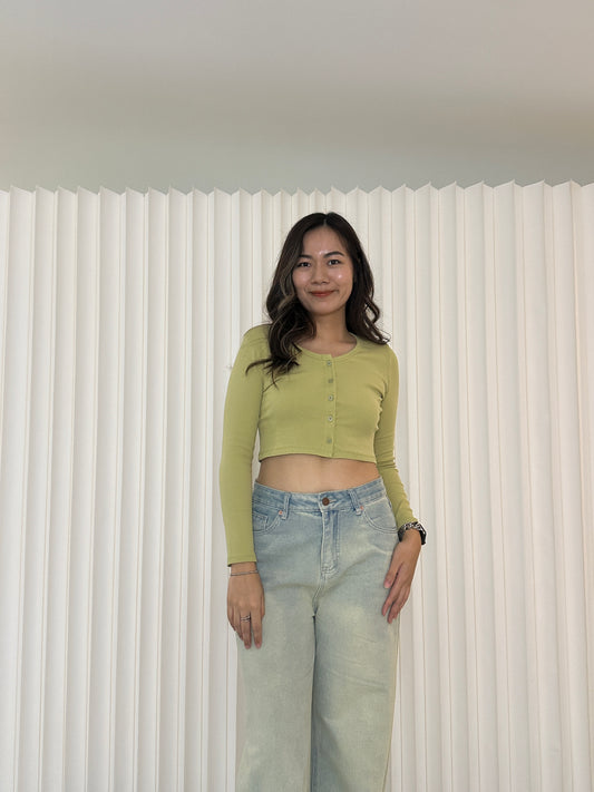 Annie Long Sleeve Crop Top (Green)