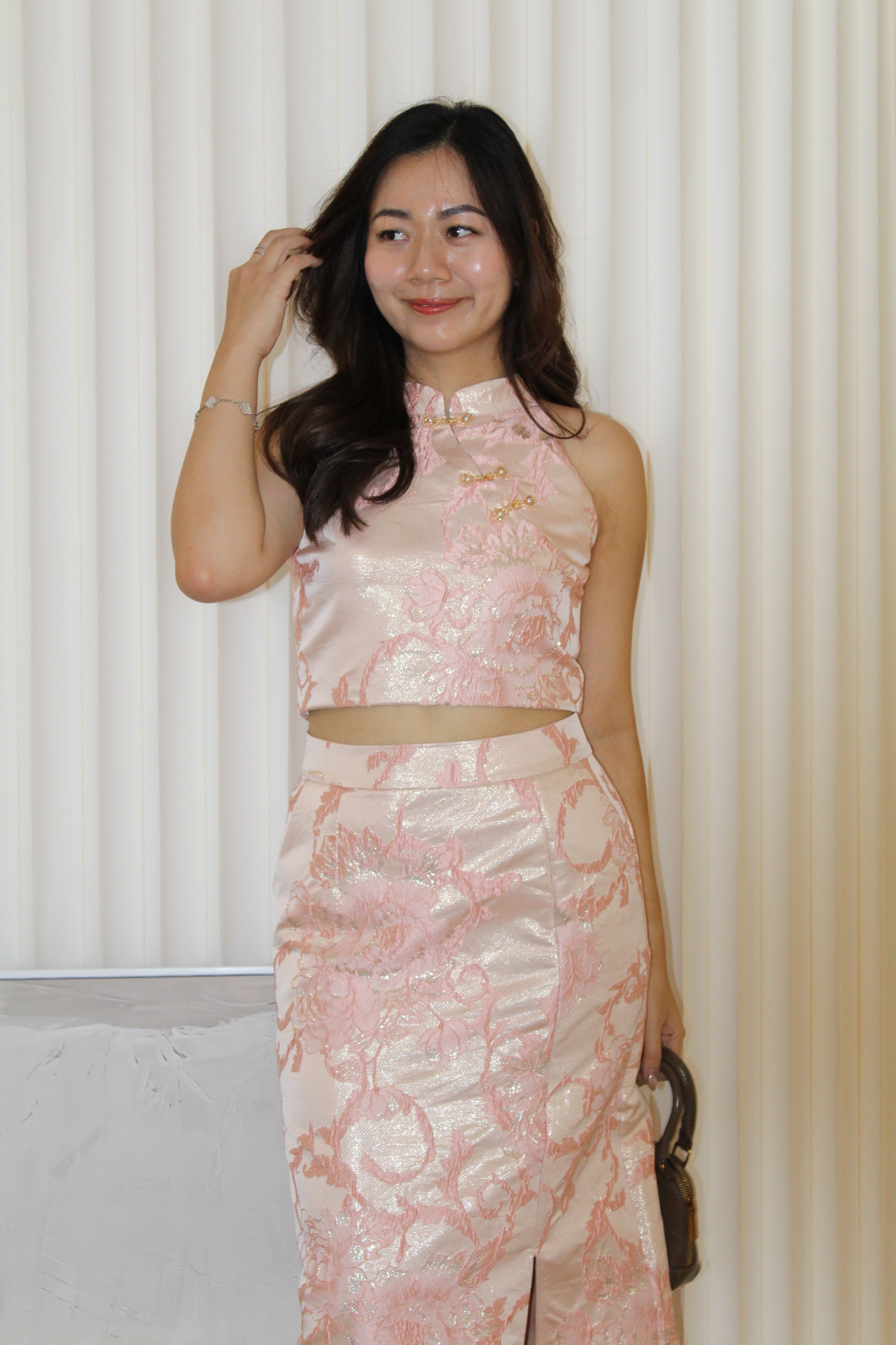 Velissa Jacquard Two Piece Skirt Set (Pink)