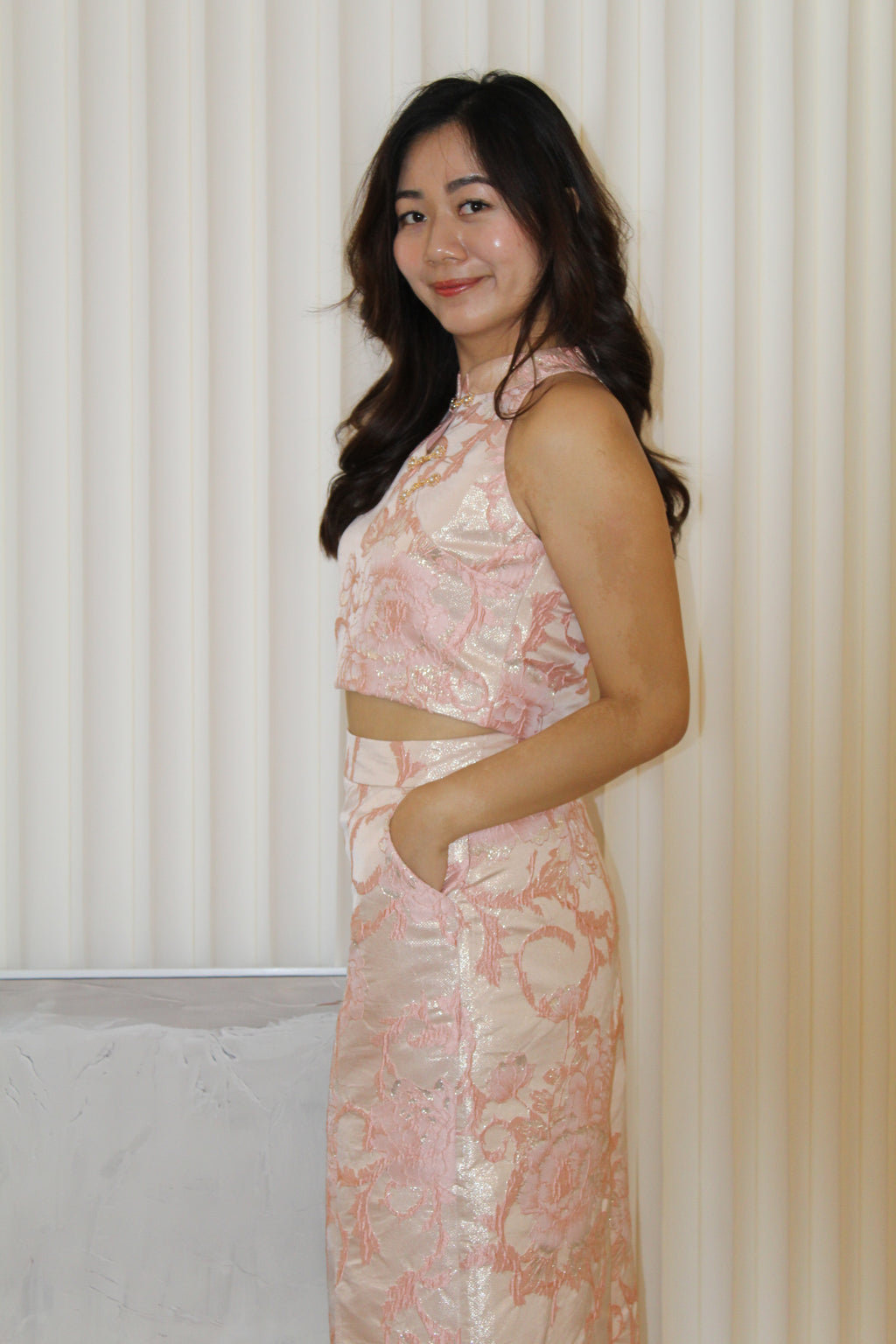 Velissa Jacquard Two Piece Skirt Set (Pink)