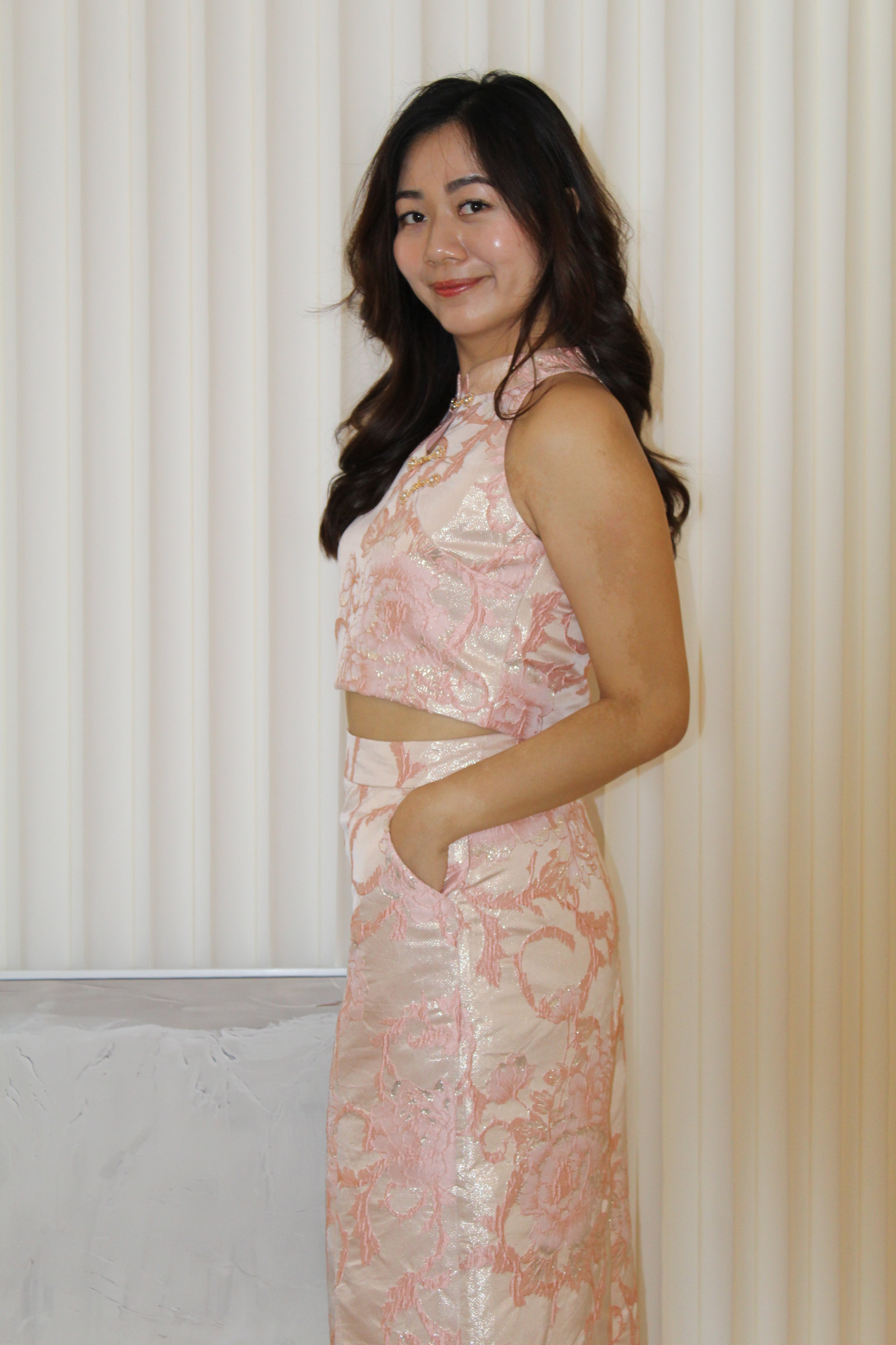 Velissa Jacquard Two Piece Skirt Set (Pink)
