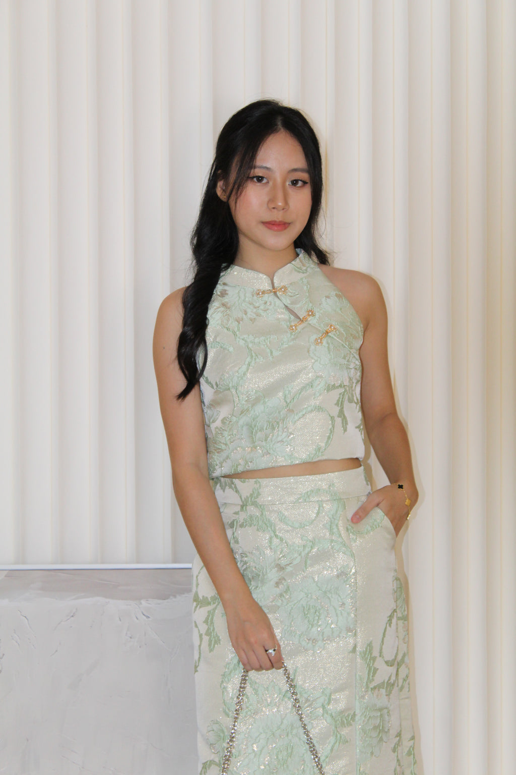 Velissa Jacquard Two Piece Skirt Set (Pink)