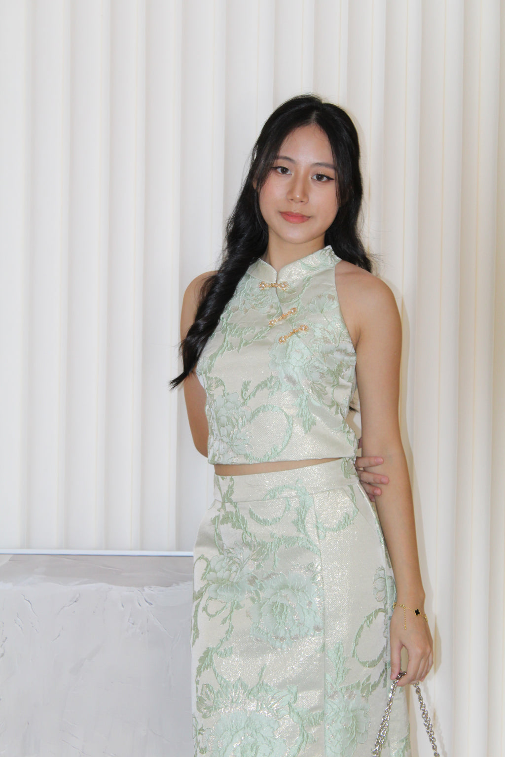 Velissa Jacquard Two Piece Skirt Set (Pink)