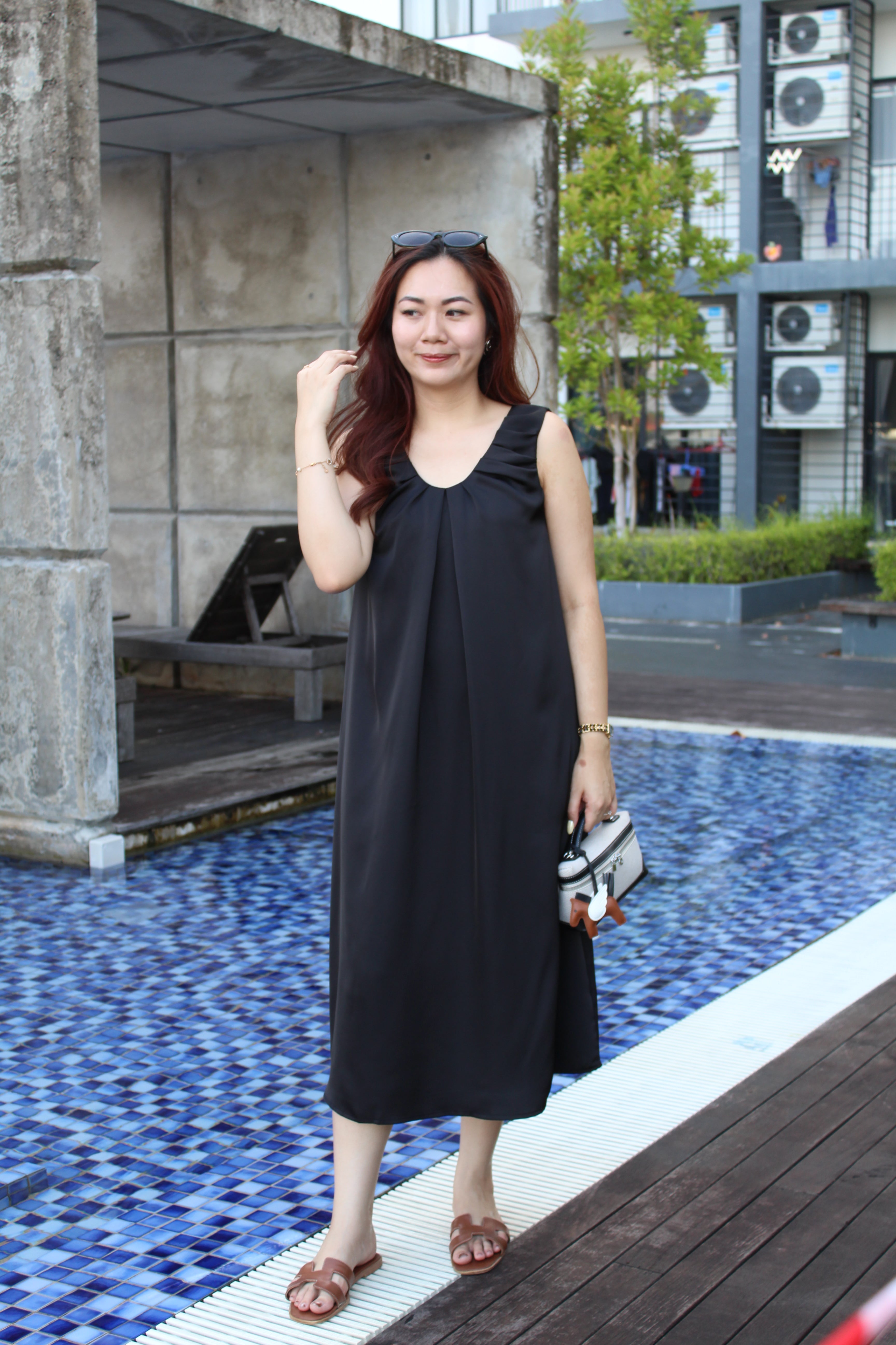 Georgie Satin Midaxi Dress (Black)