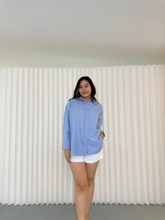 Charlene Checkered Long Sleeve Shirt (Blue)