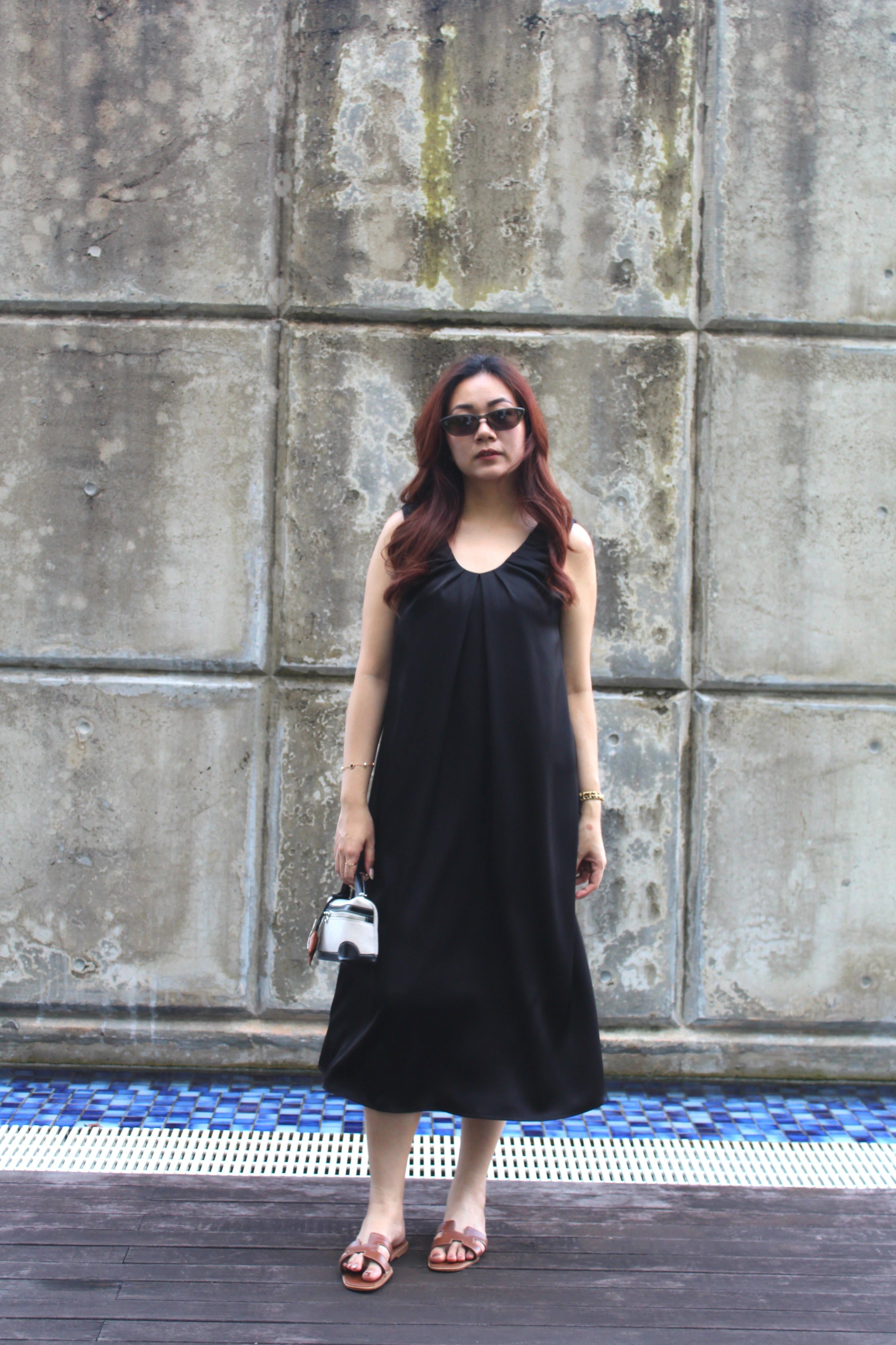 Georgie Satin Midaxi Dress (Black)