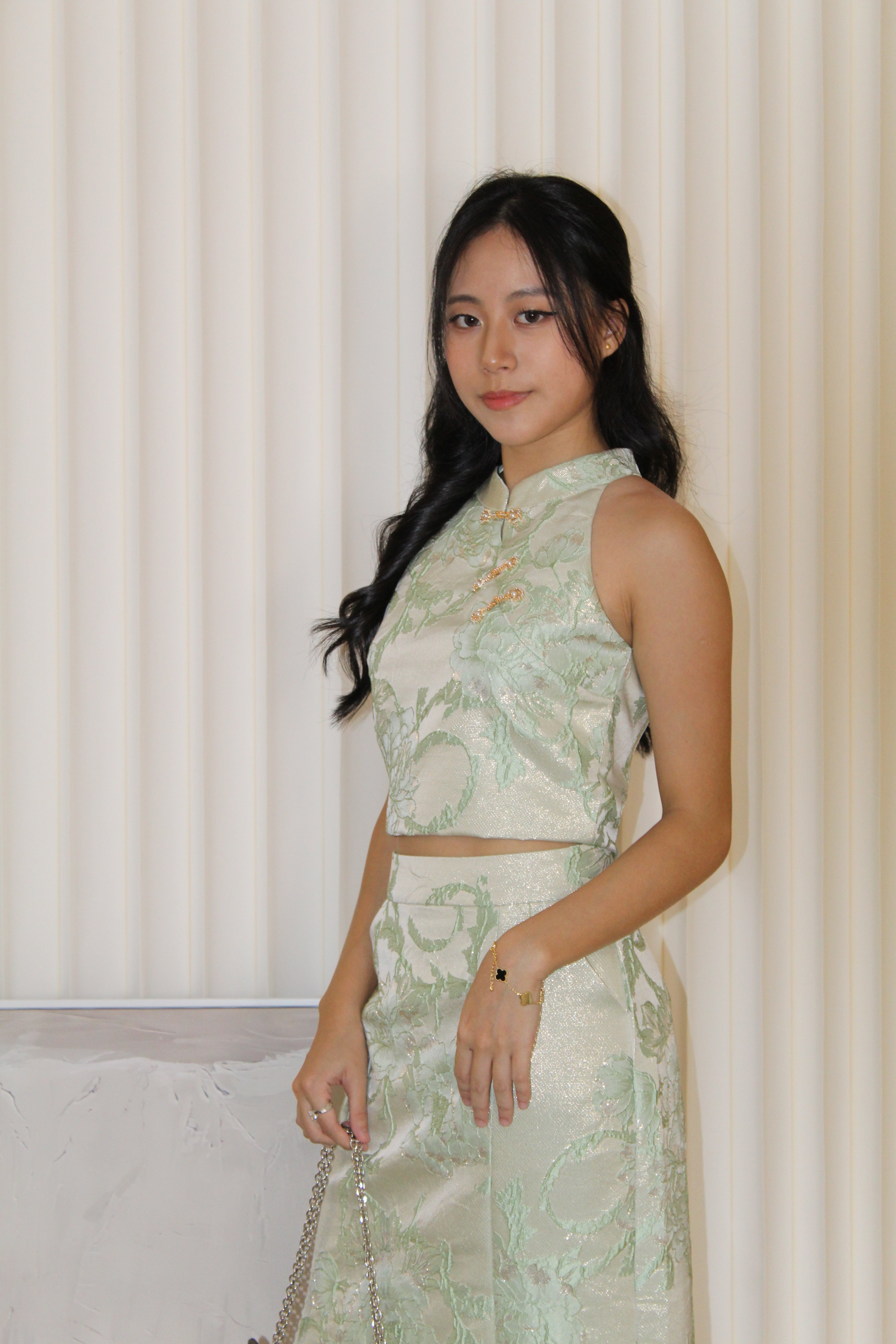 Velissa Jacquard Two Piece Skirt Set (Green)