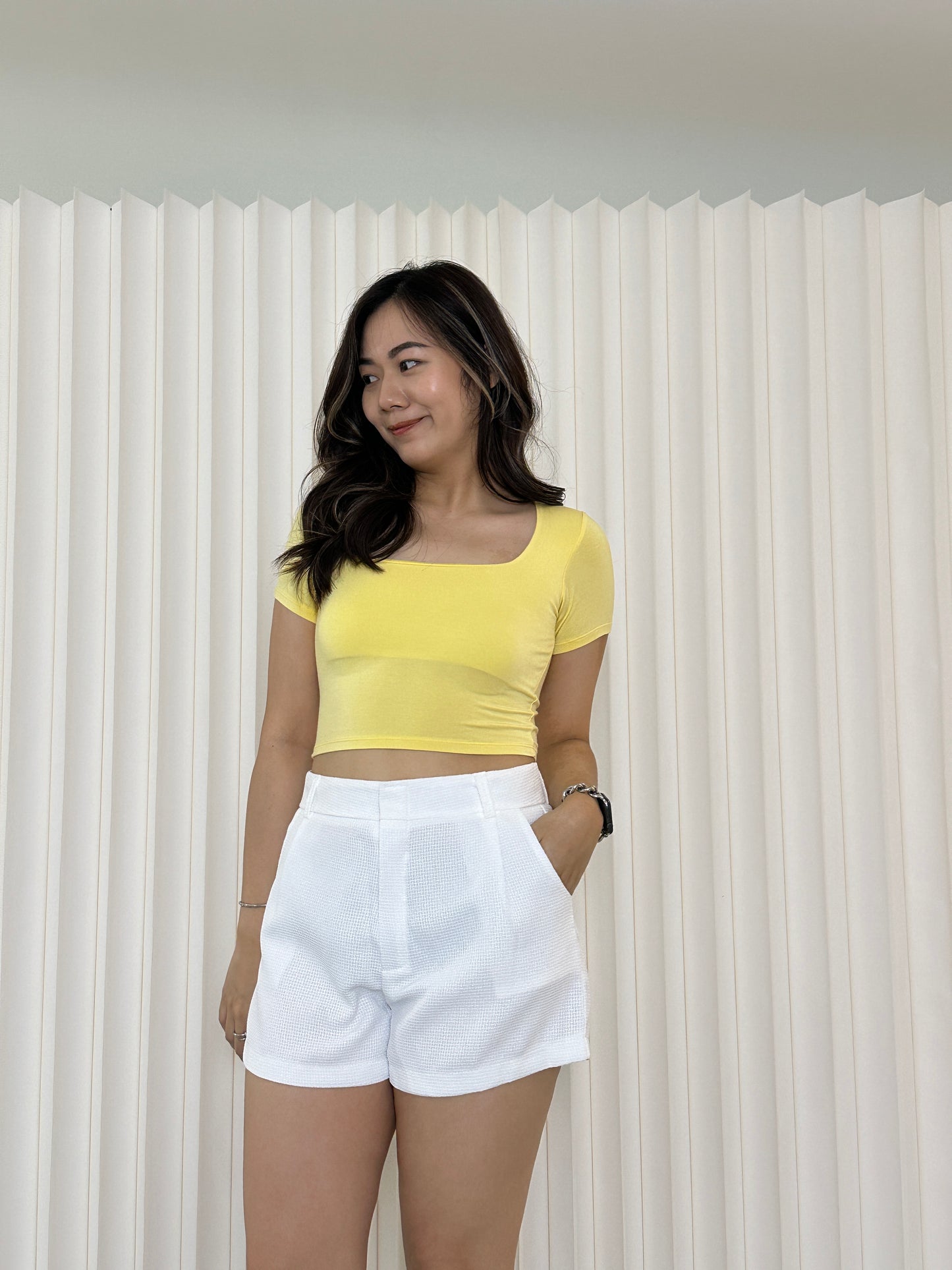 Evelyn Scoop Neck Crop Top (Yellow)