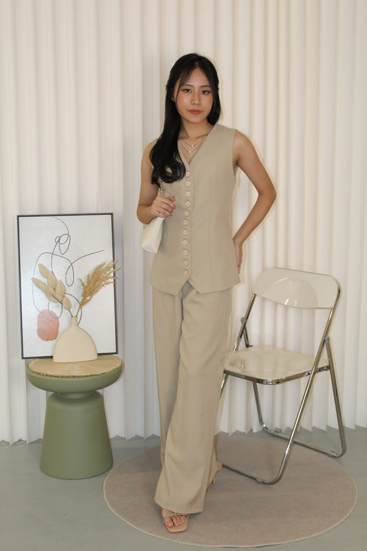 Jane Vest Pants Two Piece Set (Cream)