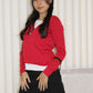 Evon Block Color Hoodie Top (Red)