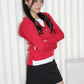 Evon Block Color Hoodie Top (Red)