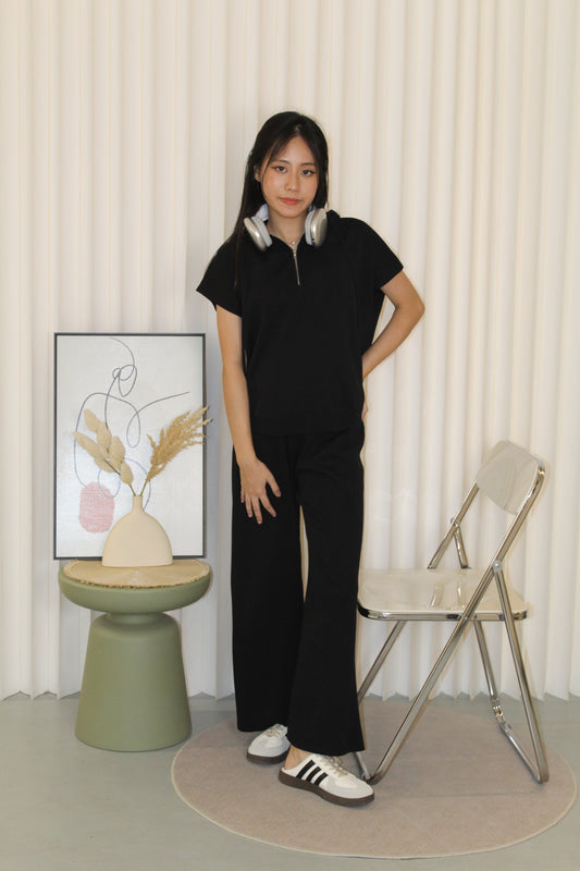 Aiko Knit Two Piece Pants Set (Black)