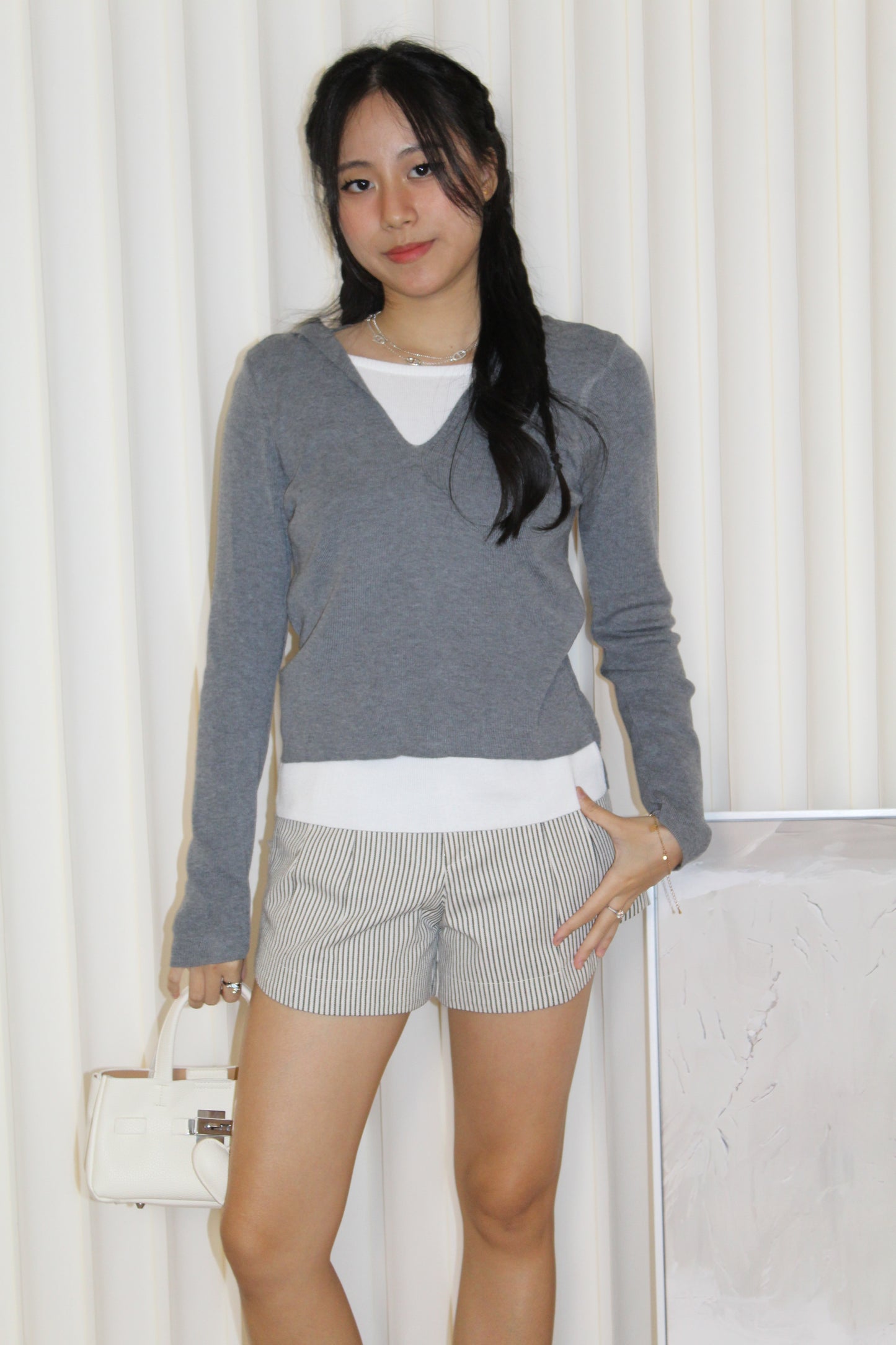 Evon Block Color Hoodie Top (Red)