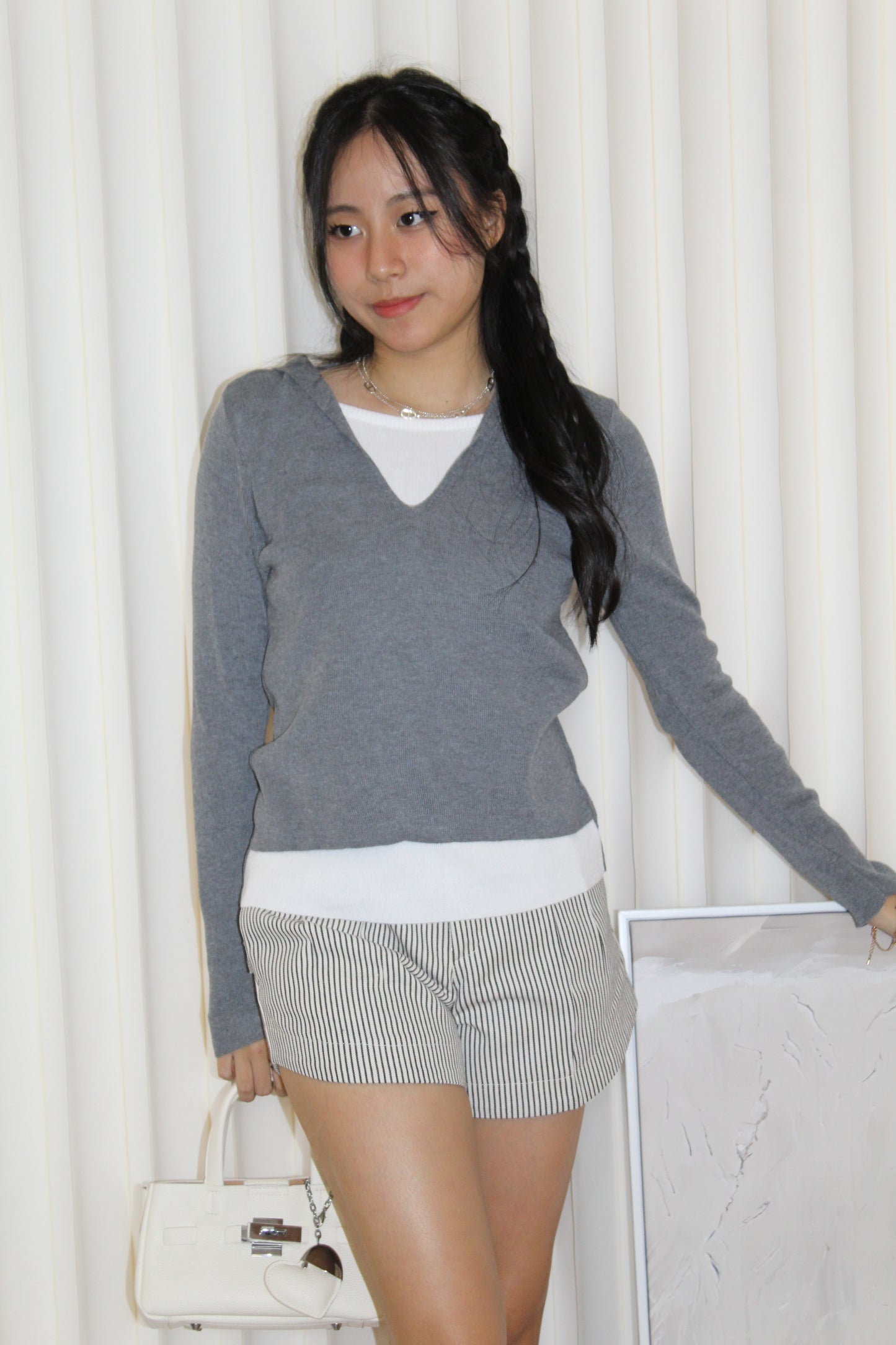 Evon Block Color Hoodie Top (Red)