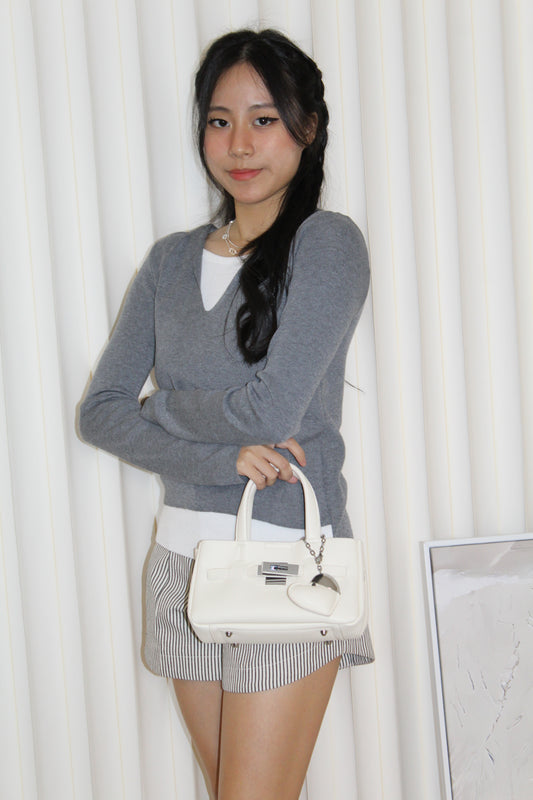 Evon Block Color Hoodie Top (Grey)