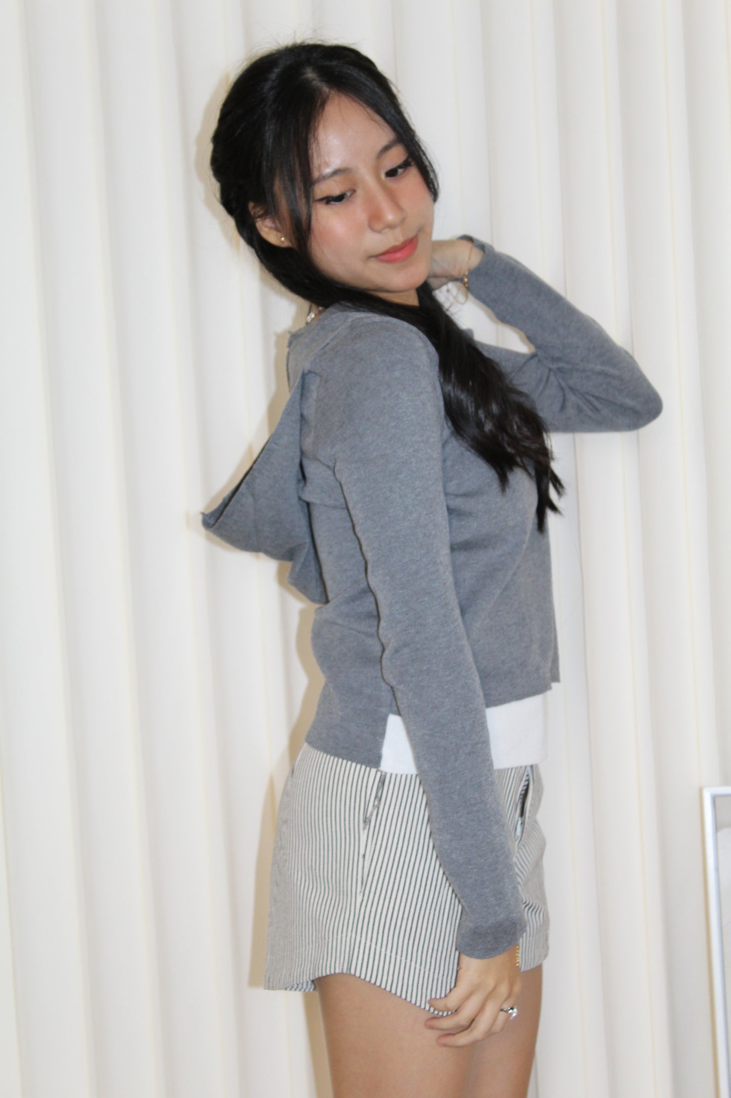 Evon Block Color Hoodie Top (Red)