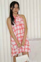 Gemma Checked Halter Mini Dress (Red)
