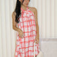 Gemma Checked Halter Mini Dress (Red)