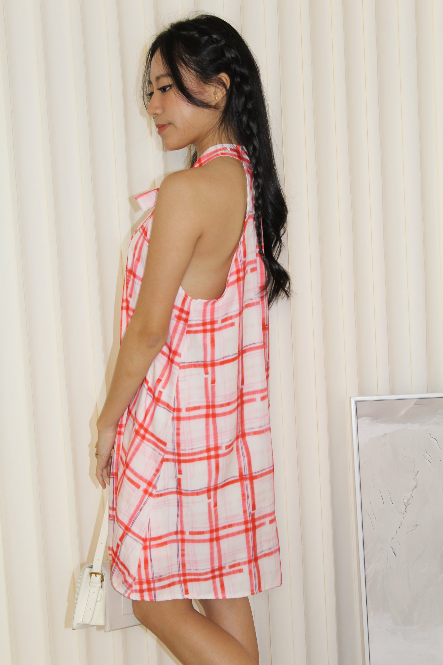 Gemma Checked Halter Mini Dress (Red)