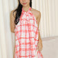 Gemma Checked Halter Mini Dress (Red)