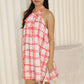 Gemma Checked Halter Mini Dress (Red)
