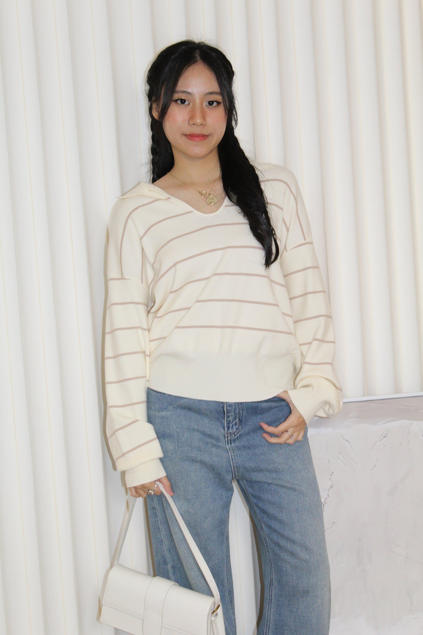 Tsuyu Stripes Knit Top (Cream)