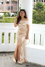 Heidi Off Shoulder Maxi Dress (Champagne)