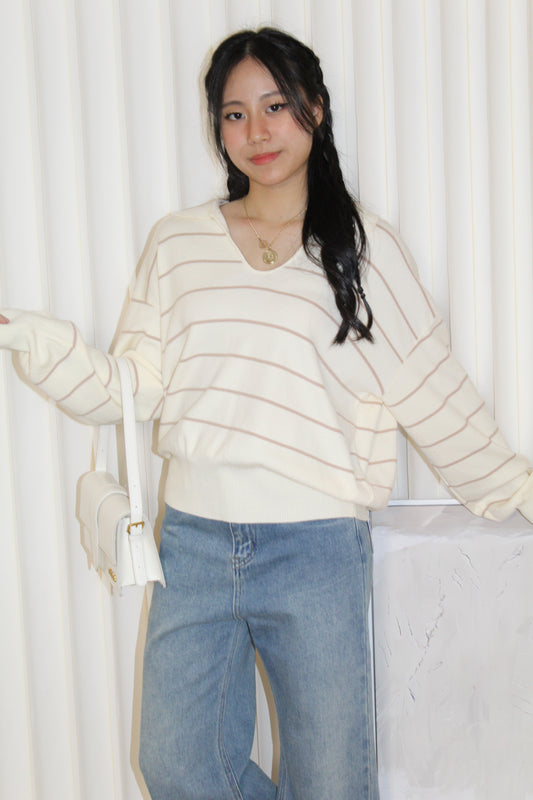 Tsuyu Stripes Knit Top (Cream)