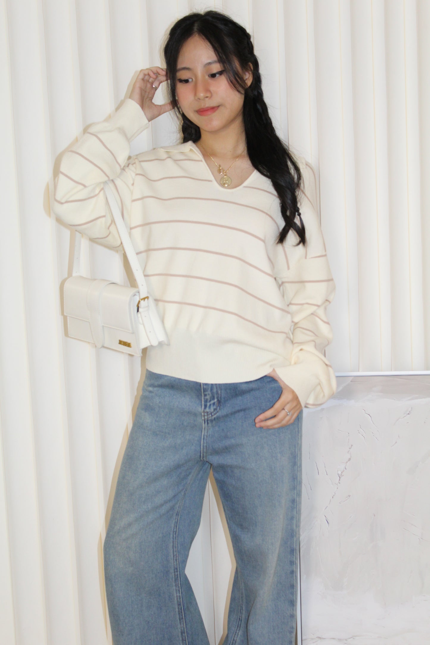 Tsuyu Stripes Knit Top (Cream)