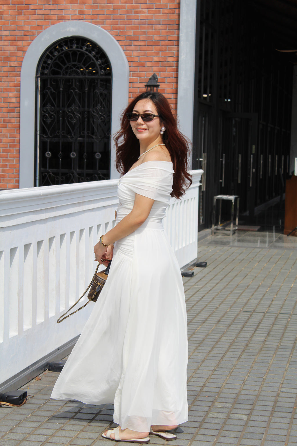 Kathryn Off Shoulder Maxi Dress (White)