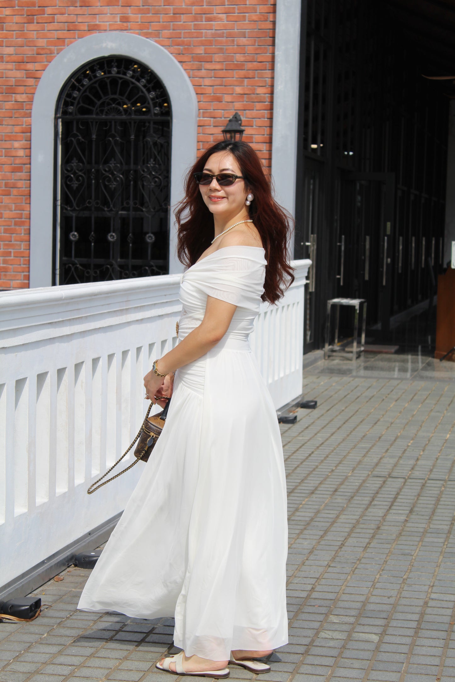 Kathryn Off Shoulder Maxi Dress (White)