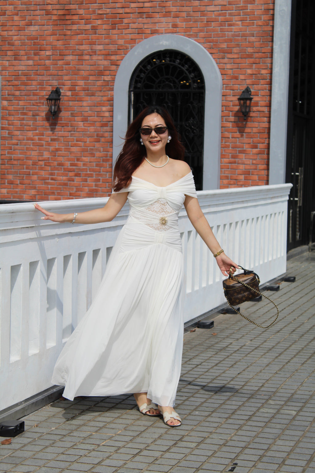 Kathryn Off Shoulder Maxi Dress (White)