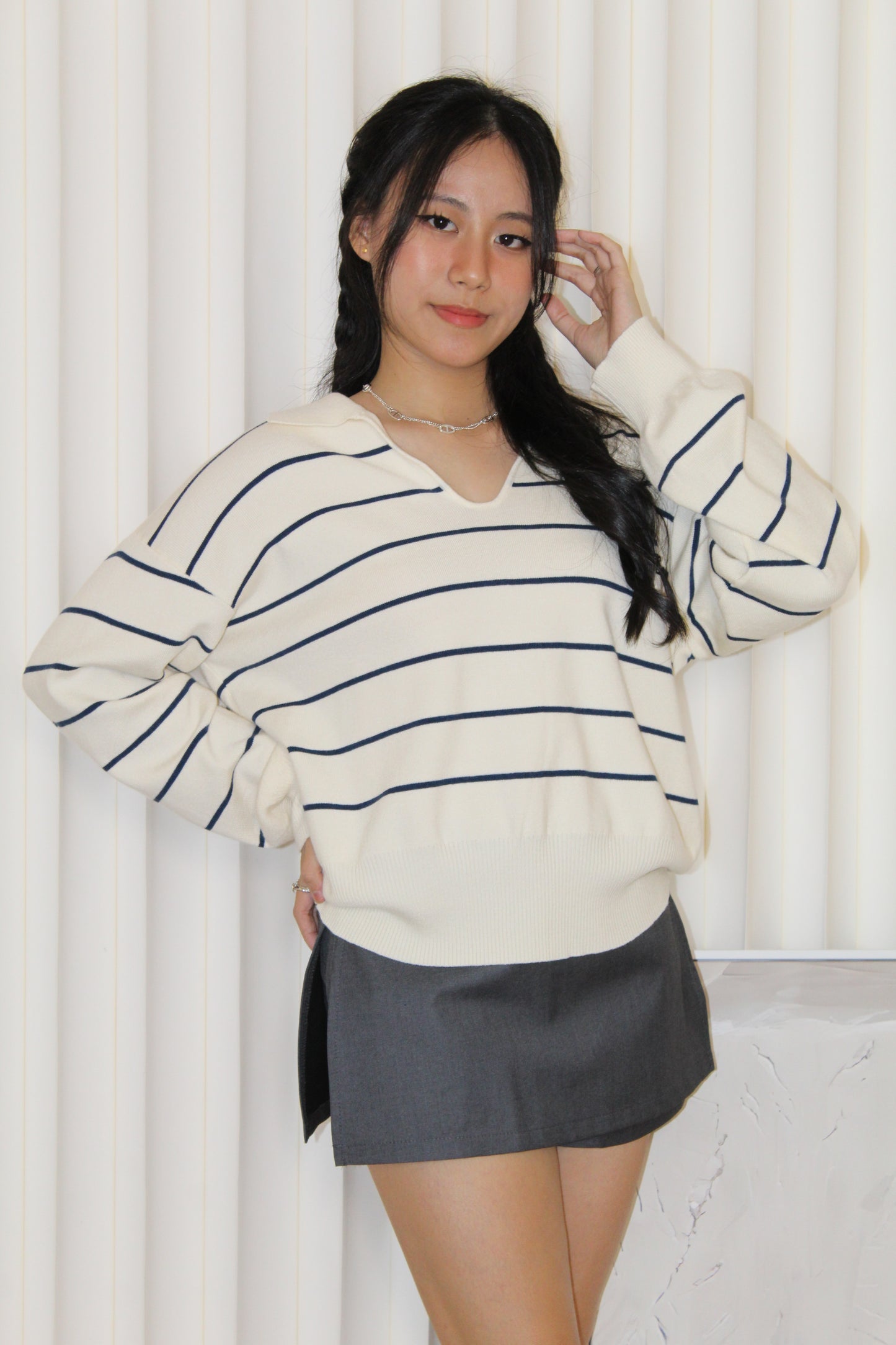 Tsuyu Stripes Knit Top (Cream)