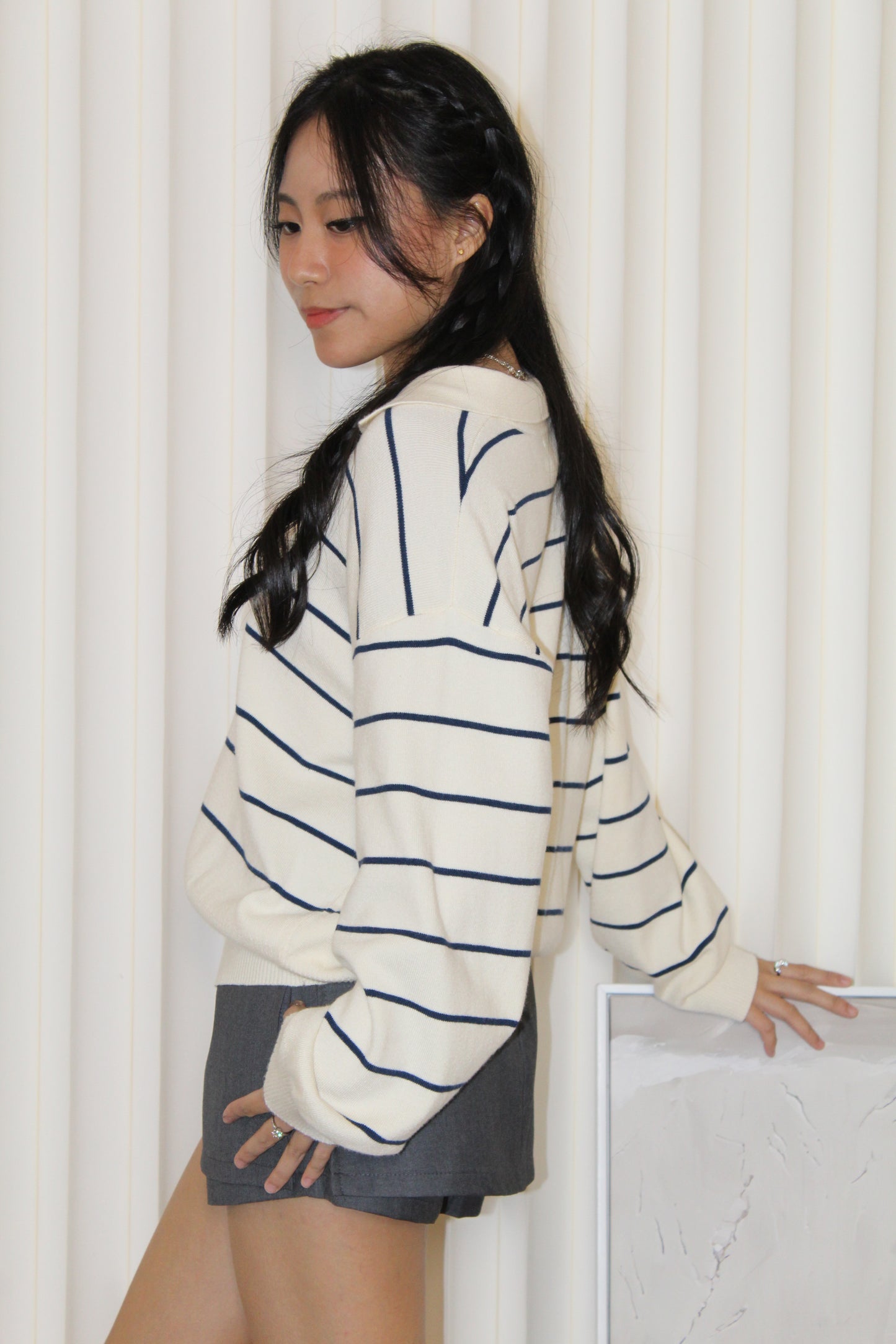Tsuyu Stripes Knit Top (Cream)