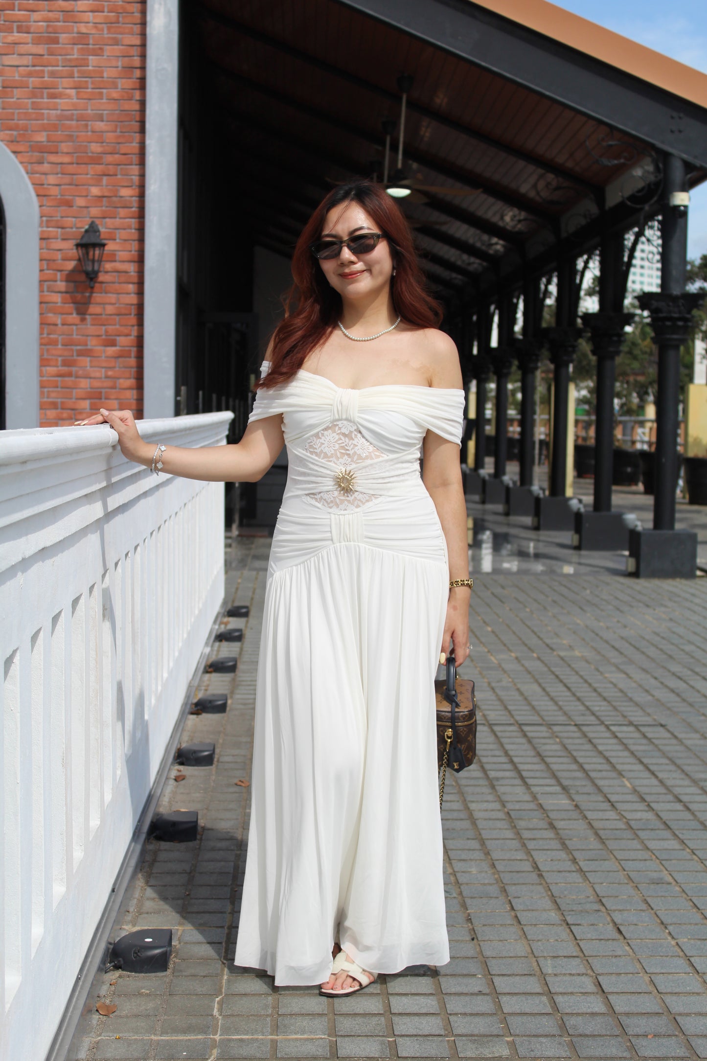 Kathryn Off Shoulder Maxi Dress (White)