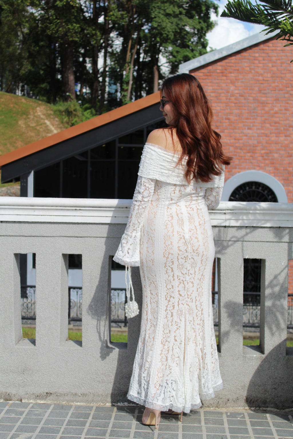 Bianca Lace Long Sleeve Maxi Dress (White)
