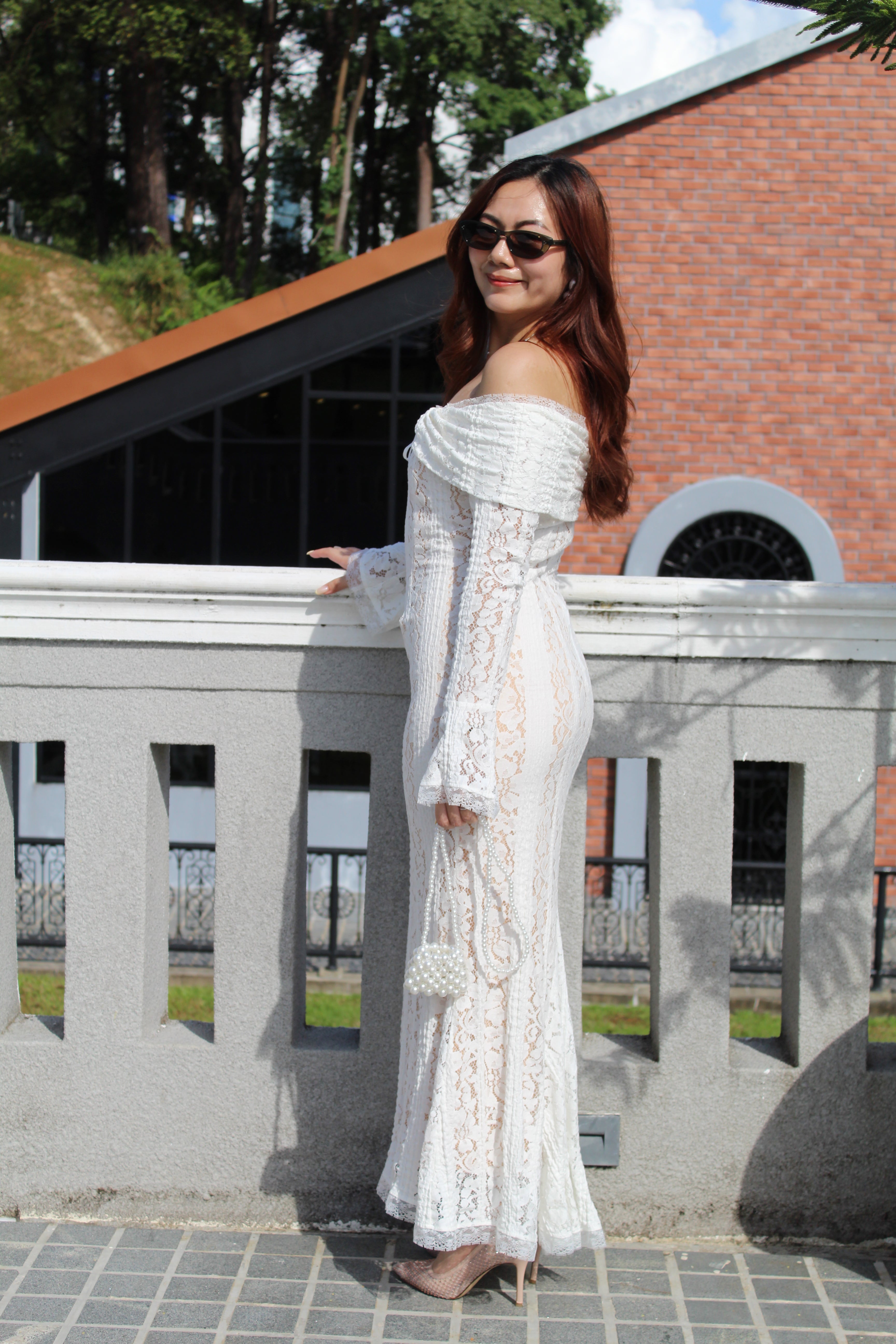 Bianca Lace Long Sleeve Maxi Dress (White)