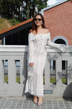 Bianca Lace Long Sleeve Maxi Dress (White)