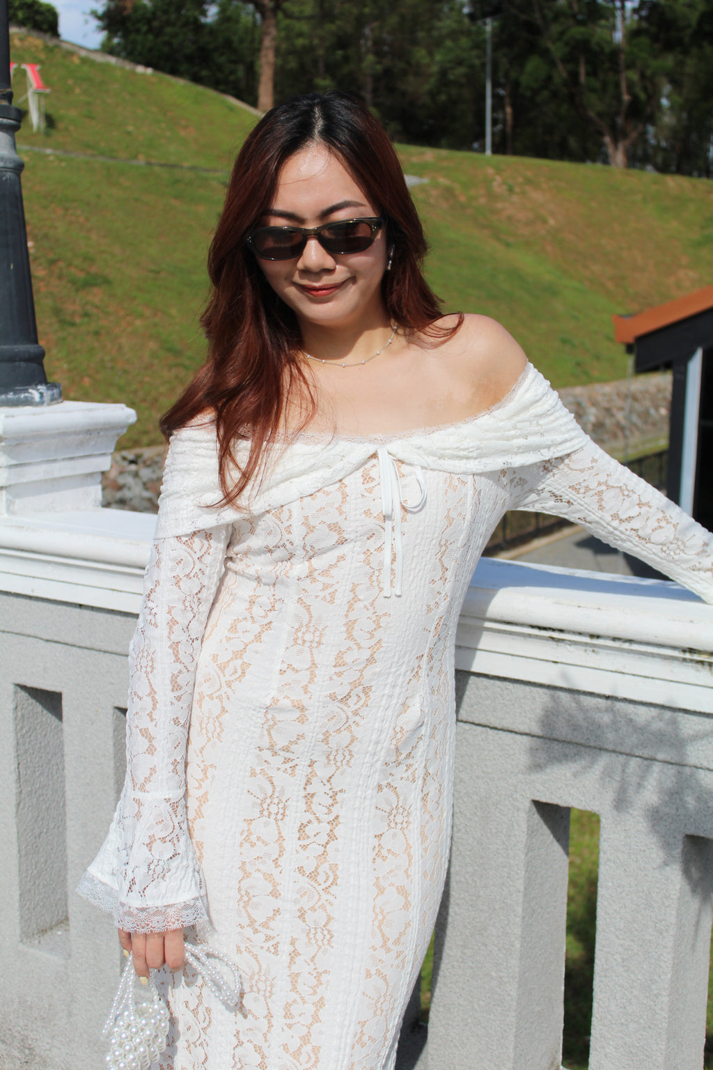 Bianca Lace Long Sleeve Maxi Dress (White)