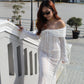 Bianca Lace Long Sleeve Maxi Dress (White)