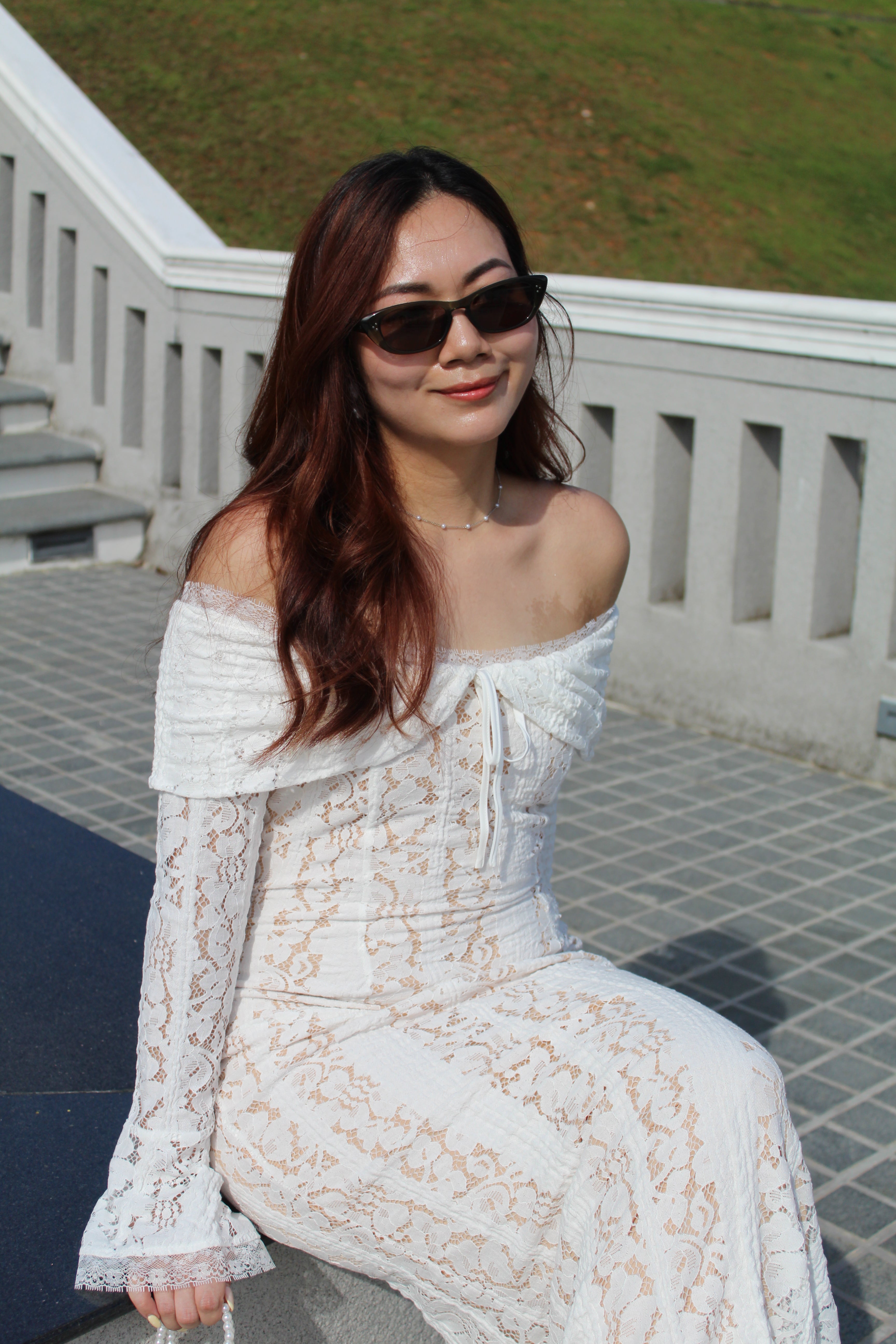 Bianca Lace Long Sleeve Maxi Dress (White)